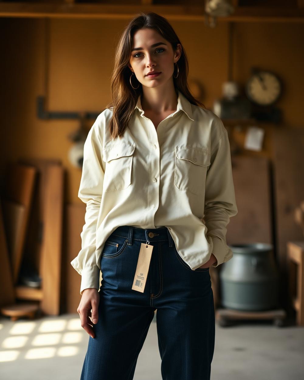 Cream overshirt in workshop